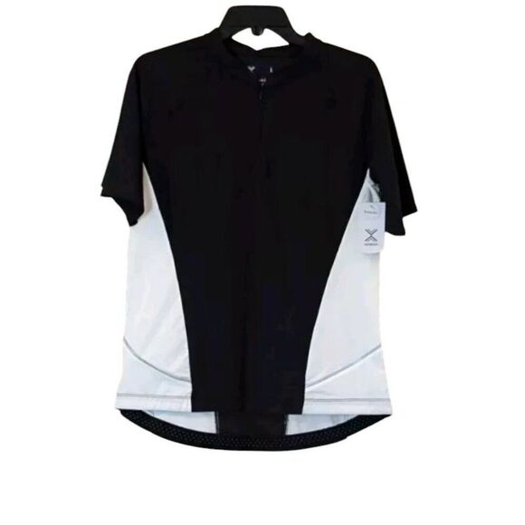 Xersion Womens L Black White Activewear Top Quick-Dri 1/4 Zip Short Sleeve New - Picture 1 of 11